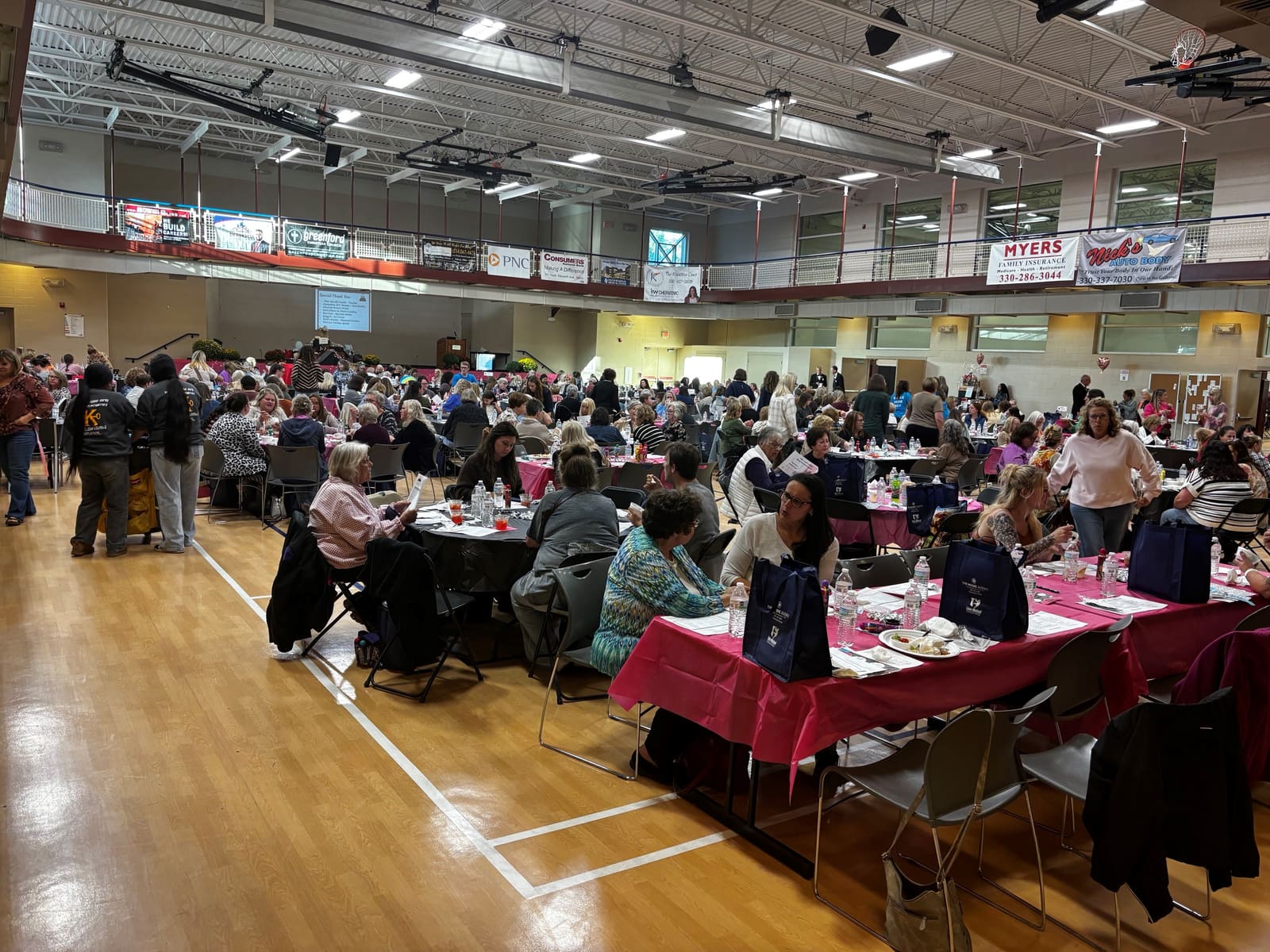 Guests filling the gym for Designer Handbag BINGO