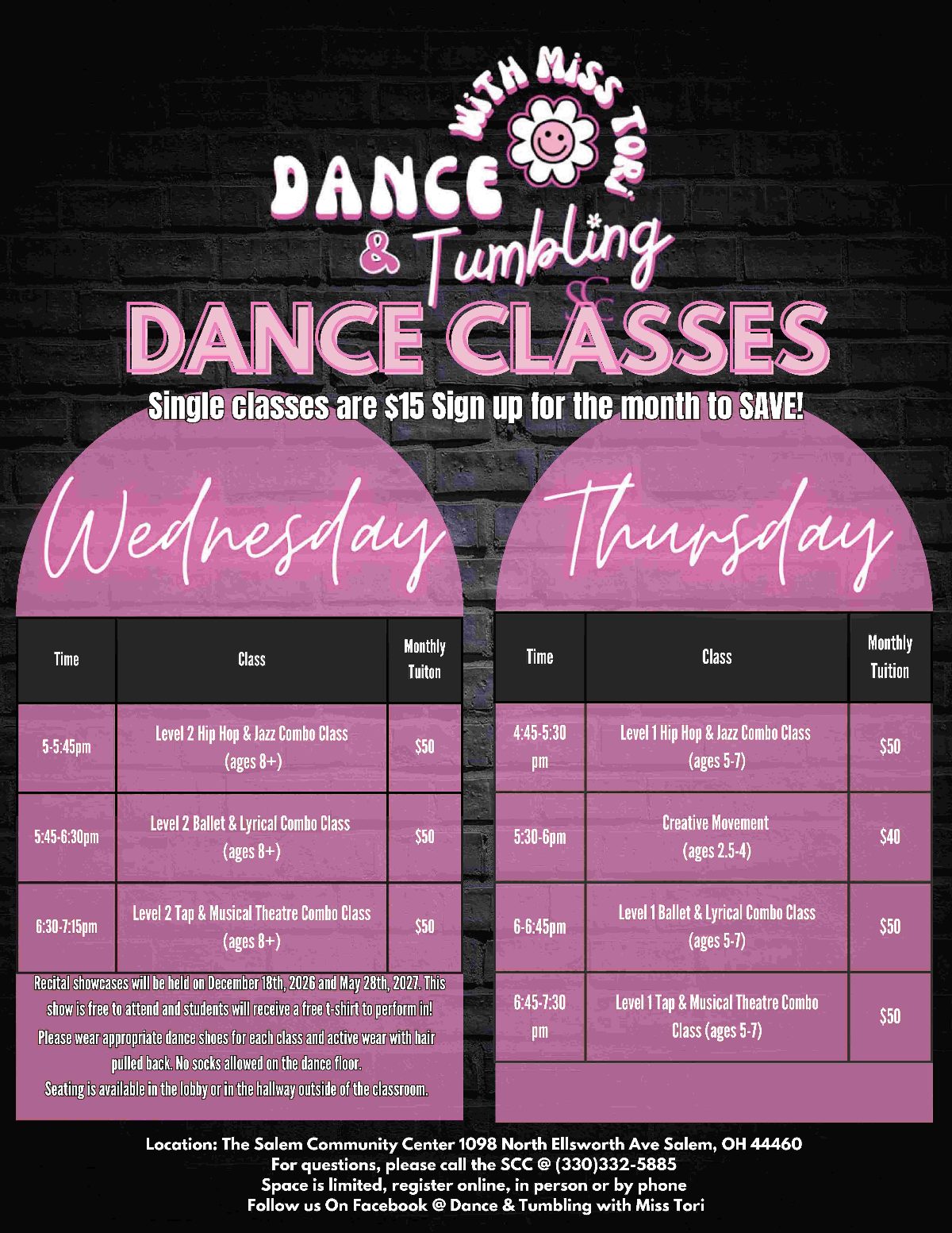 Preview of the Dance Classes with Miss Tori flyer