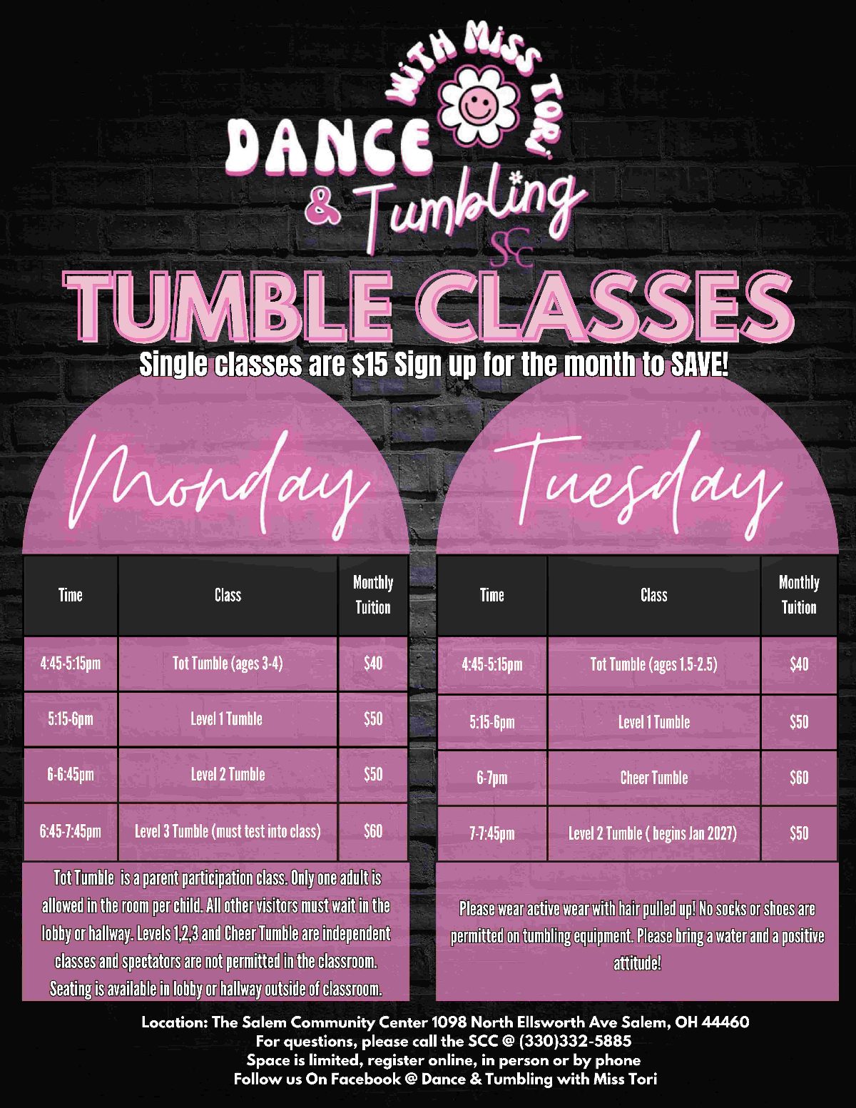 Preview of the Tumbling Classes with Miss Tori flyer