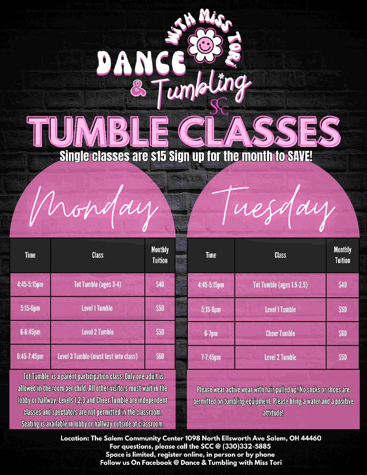 Preview of the Tumbling Classes with Miss Tori flyer