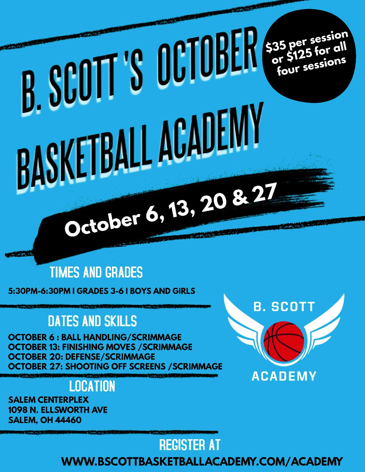 Preview of the B. Scott's October Basketball Academy flyer