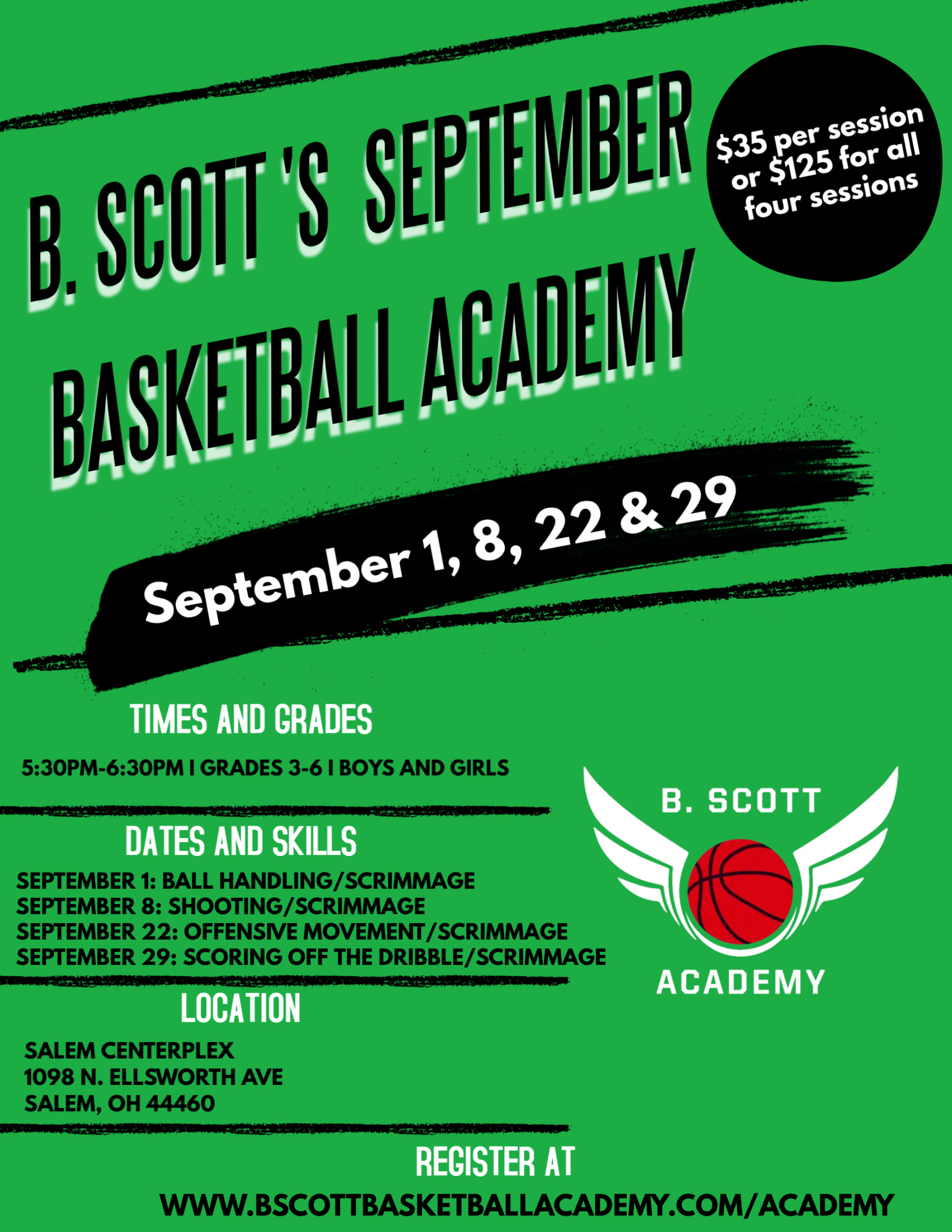 Preview of the B. Scott's September Basketball Academy flyer