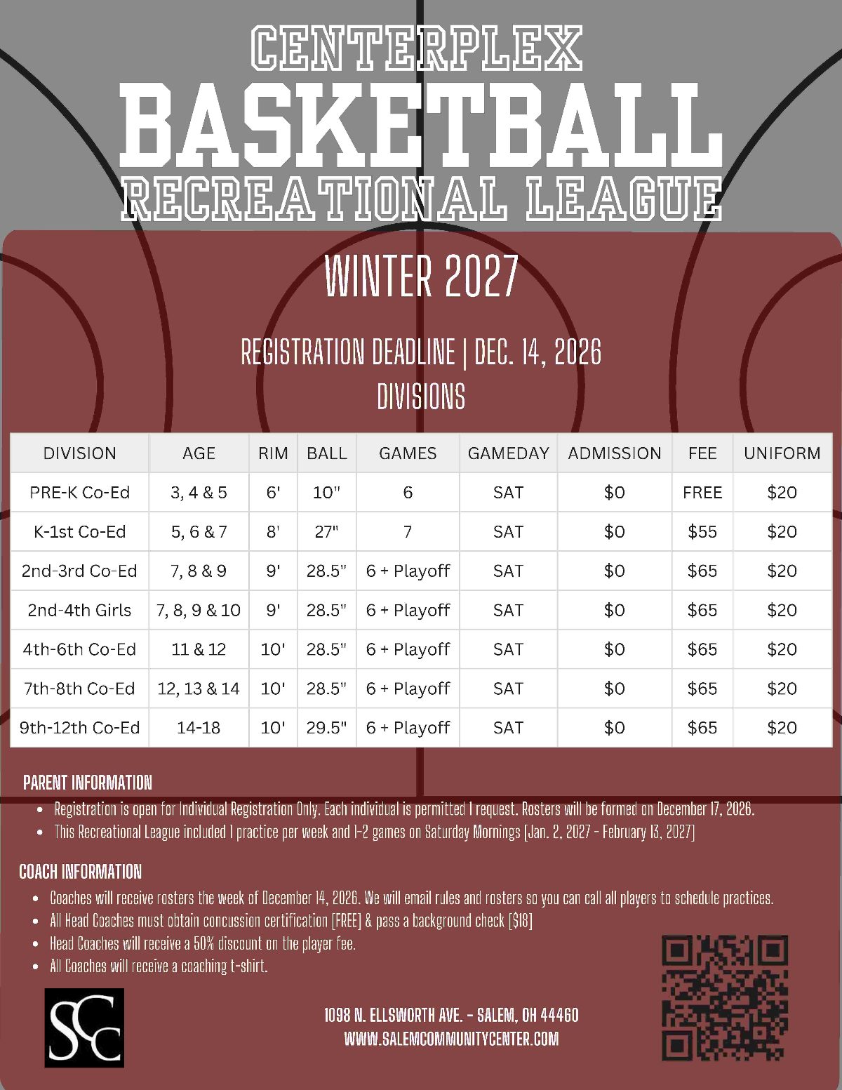 Preview of the Centerplex Recreational Basketball League flyer