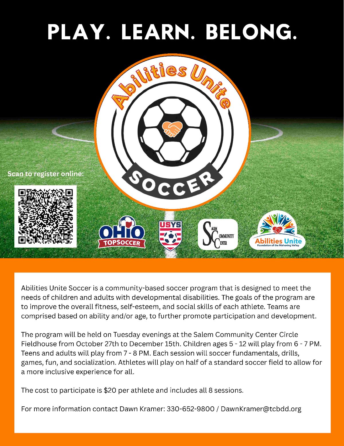 Preview of the Abilities Unite Soccer flyer