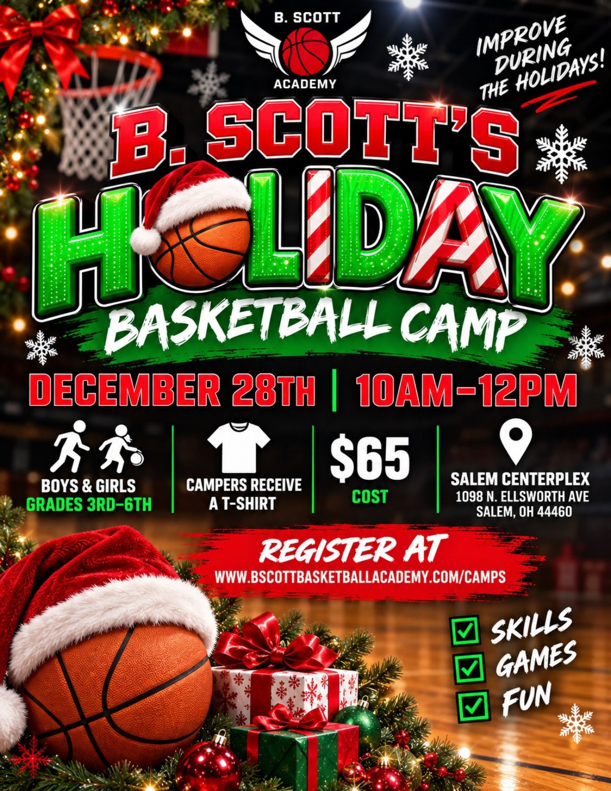 Preview of the B. Scott's Holiday Basketball Camp flyer