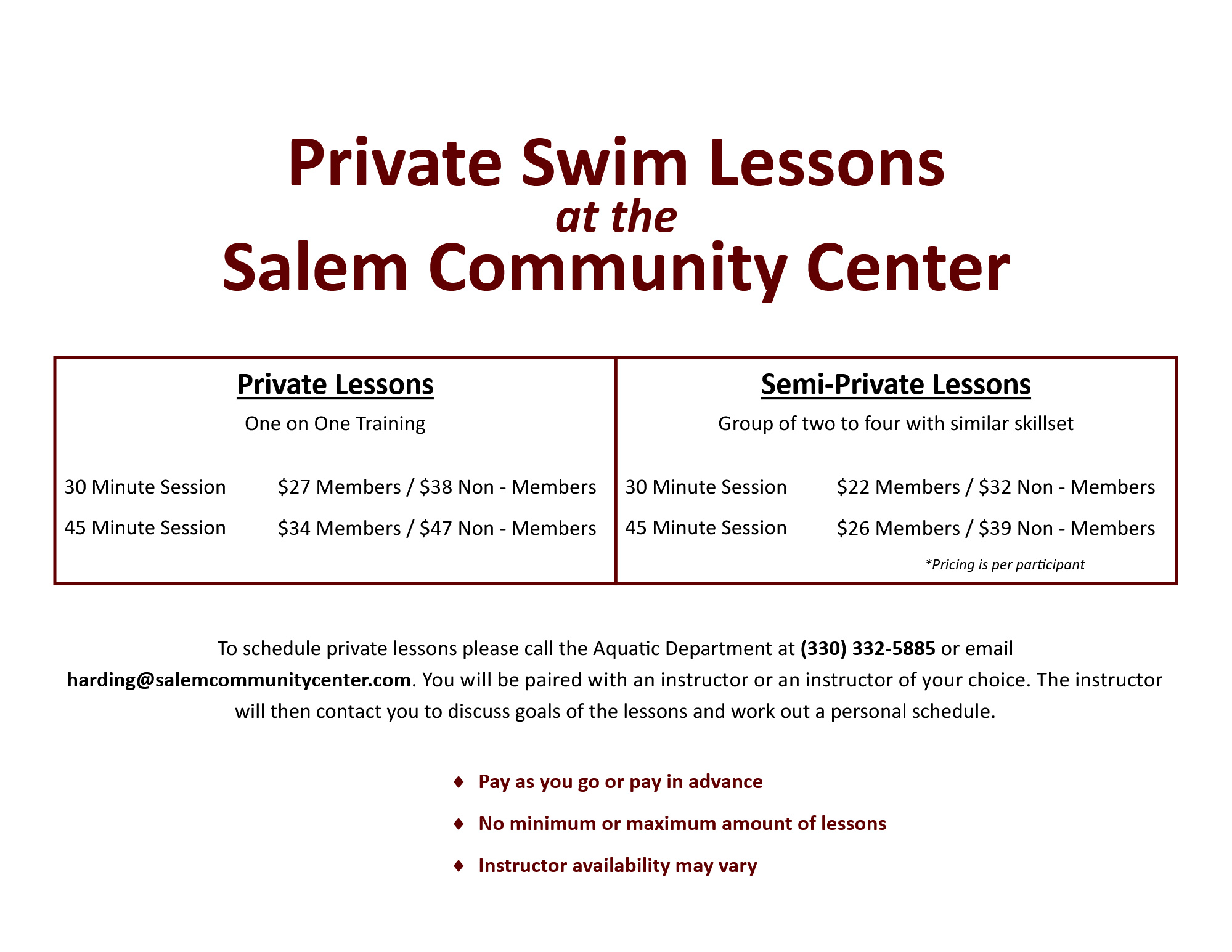 Private & Semi-Private Swim Lessons