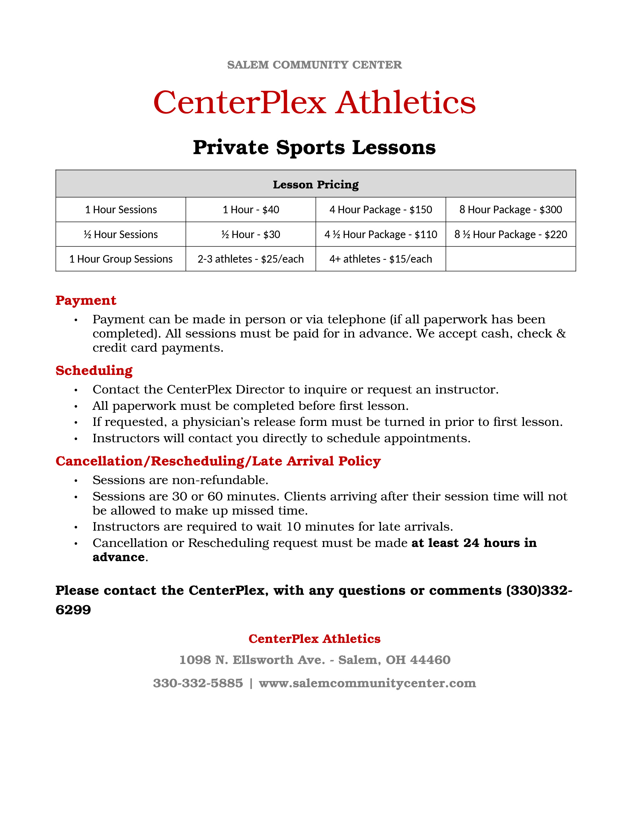 Preview of the Private Sports Lessons flyer